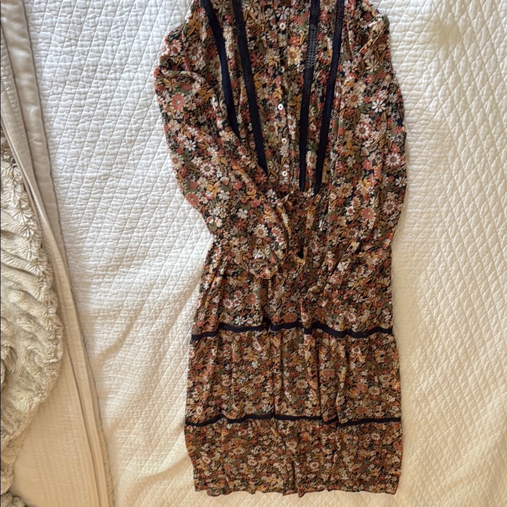 Lost + Wander Brown Cream Ruffled Tiered Sundress